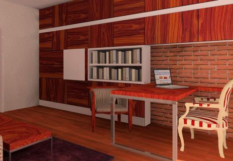 Projekt i aranżacja mieszkania w kamienicy ze ścianą z cegły w tle