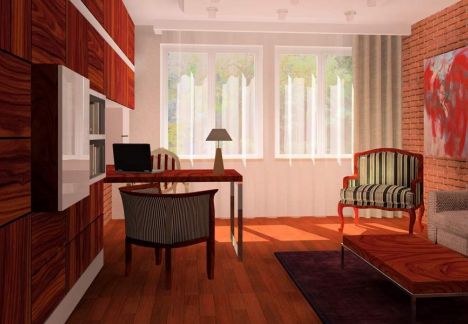 Projekt i aranżacja mieszkania w kamienicy ze ścianą z cegły w tle