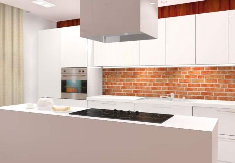 Projekt i aranżacja mieszkania w kamienicy ze ścianą z cegły w tle