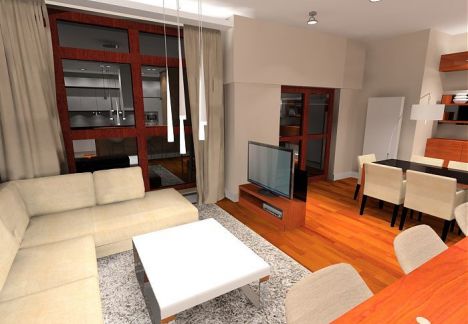 salon z kuchnią i kącik telewizyjny