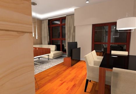 salon z kuchnią i kącik telewizyjny