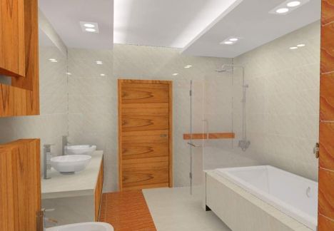 projekt łazienki z użyciem płytek imitujących alabaster