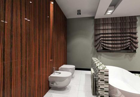 Projekt łazienki z wykorzystaniem płytek firmy dunin. 