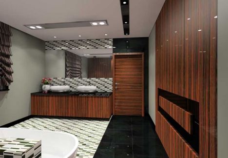 Projekt łazienki z wykorzystaniem płytek firmy dunin. 