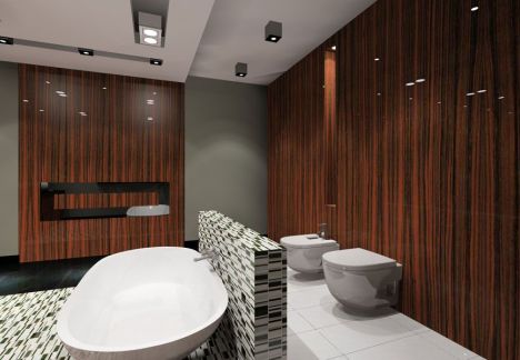 Projekt łazienki z wykorzystaniem płytek firmy dunin. 