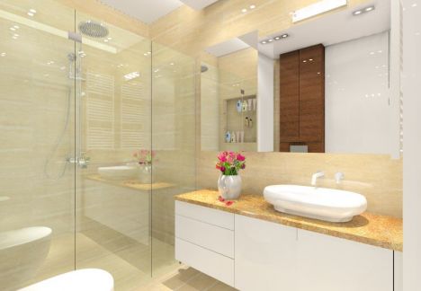 Łazienka trawertyn - mała łazienka (widok na zlew)