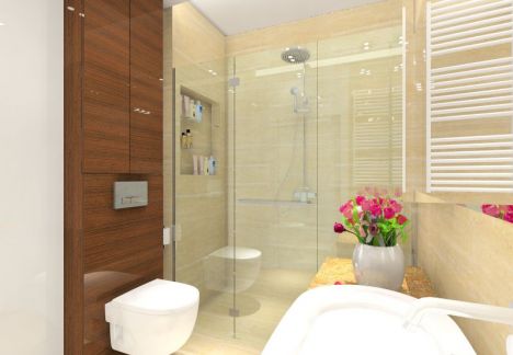 Łazienka trawertyn - mała łazienka (widok na prysznic)