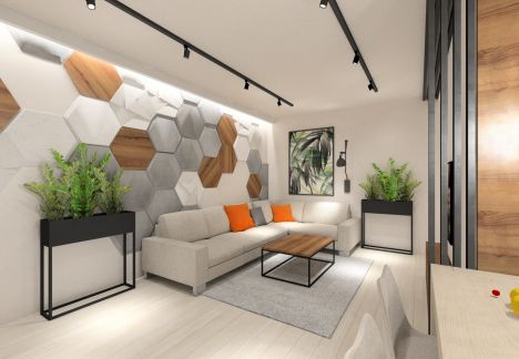 Jak zaaranżować ścianę w salonie? Panele 3d na ścianie podświetlane oświetleniem LED. Jak zaaranżować ścianę w salonie? Panele 3d na ścianie podświetlane oświetleniem LED.