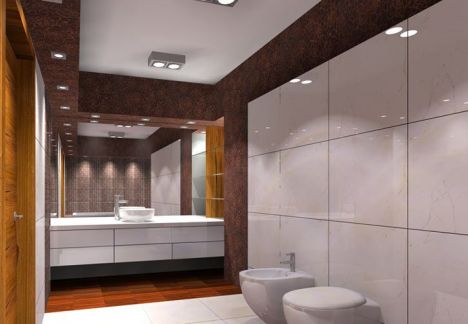 projekt łazienki warszawa, na ścianie polerowany gres rozmiar 60x60 - architekt MKdezere