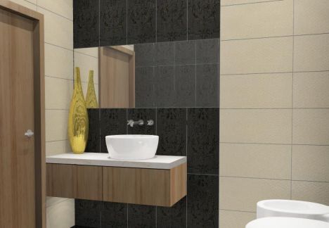 widok na umywalkę - projekt łazienki