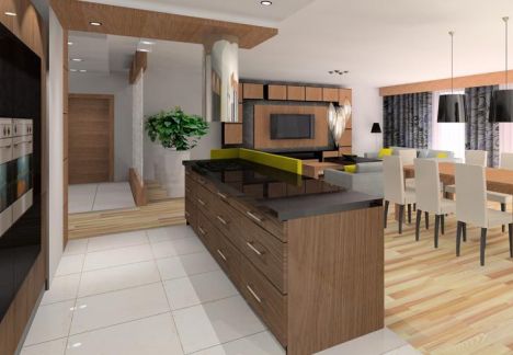 projekt mieszkania - widok na salon i przedpokój