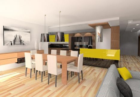 architekt wnętrz pamiętał o jadalni ze stołem dla 8 osób