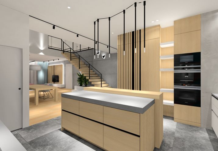 Aranżacja nowoczesnej kuchni w domu jednorodzinnym. 