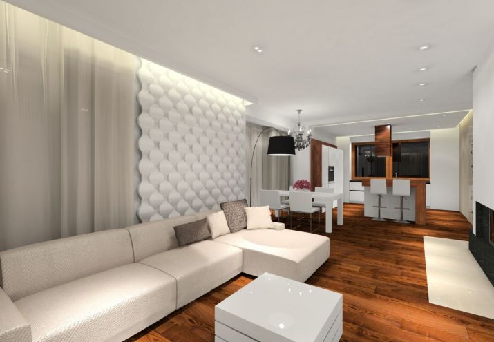 Projekt domu pod warszawą z wykorzystaniem podłogi z jesionu termo i palisandru.