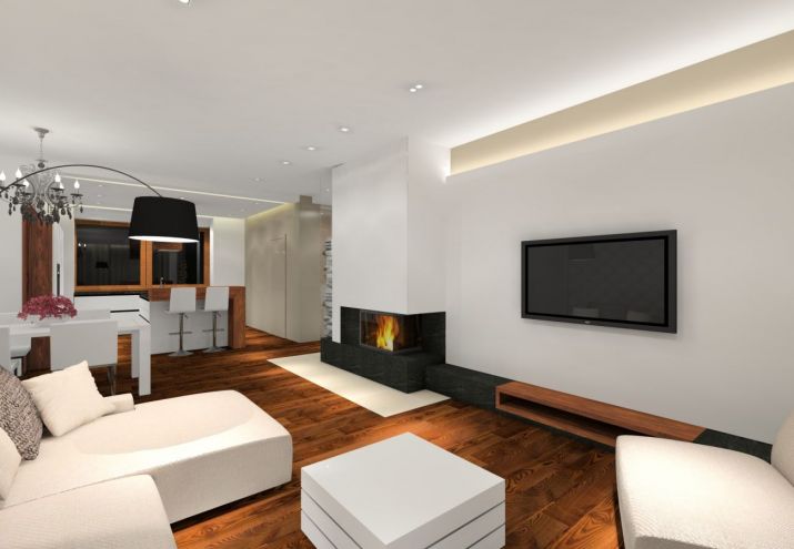 Projekt domu pod warszawą z wykorzystaniem podłogi z jesionu termo i palisandru.