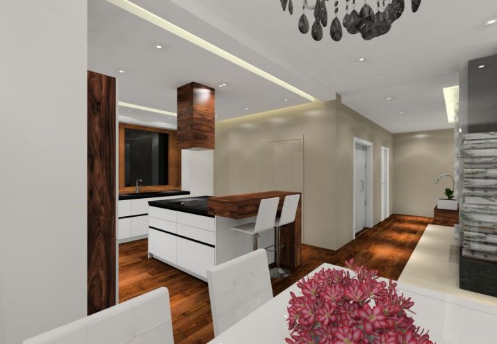 Projekt domu pod warszawą z wykorzystaniem podłogi z jesionu termo i palisandru.