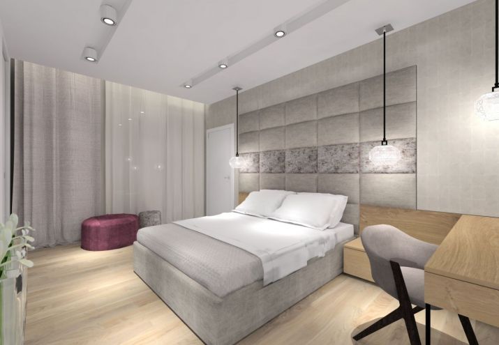 Projekt nowoczesnego, salonu połączonego z kuchnią i jadalnią.