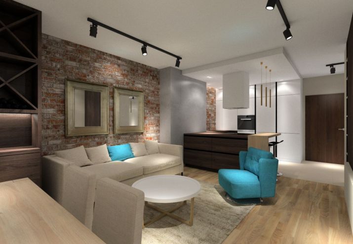 Cegła w salonie i kuchni