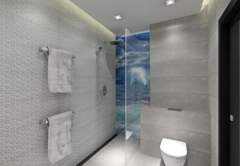 Aranżacja łazienki ze szkłem zamiast płytek